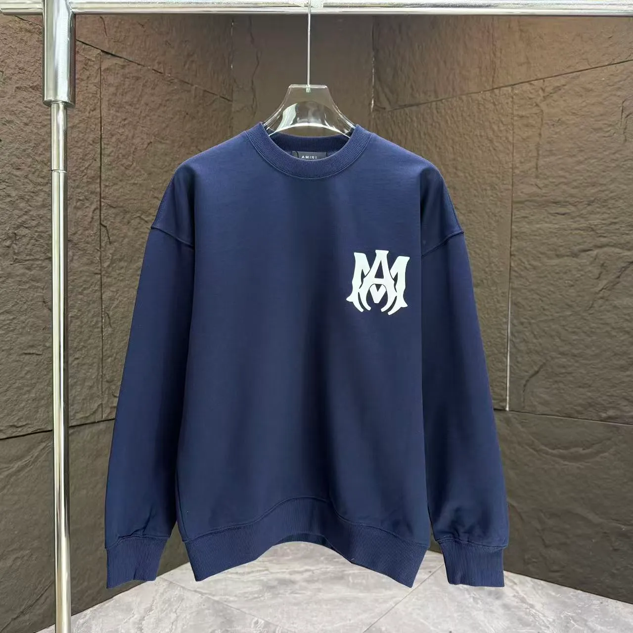 P210 AMIRI* 2025 autumn and winter new round neck sweatshirt 400g terry cotton letter logo three-dimensional foam Color: Black White Gray Dark Blue Size: S M L XL XXL