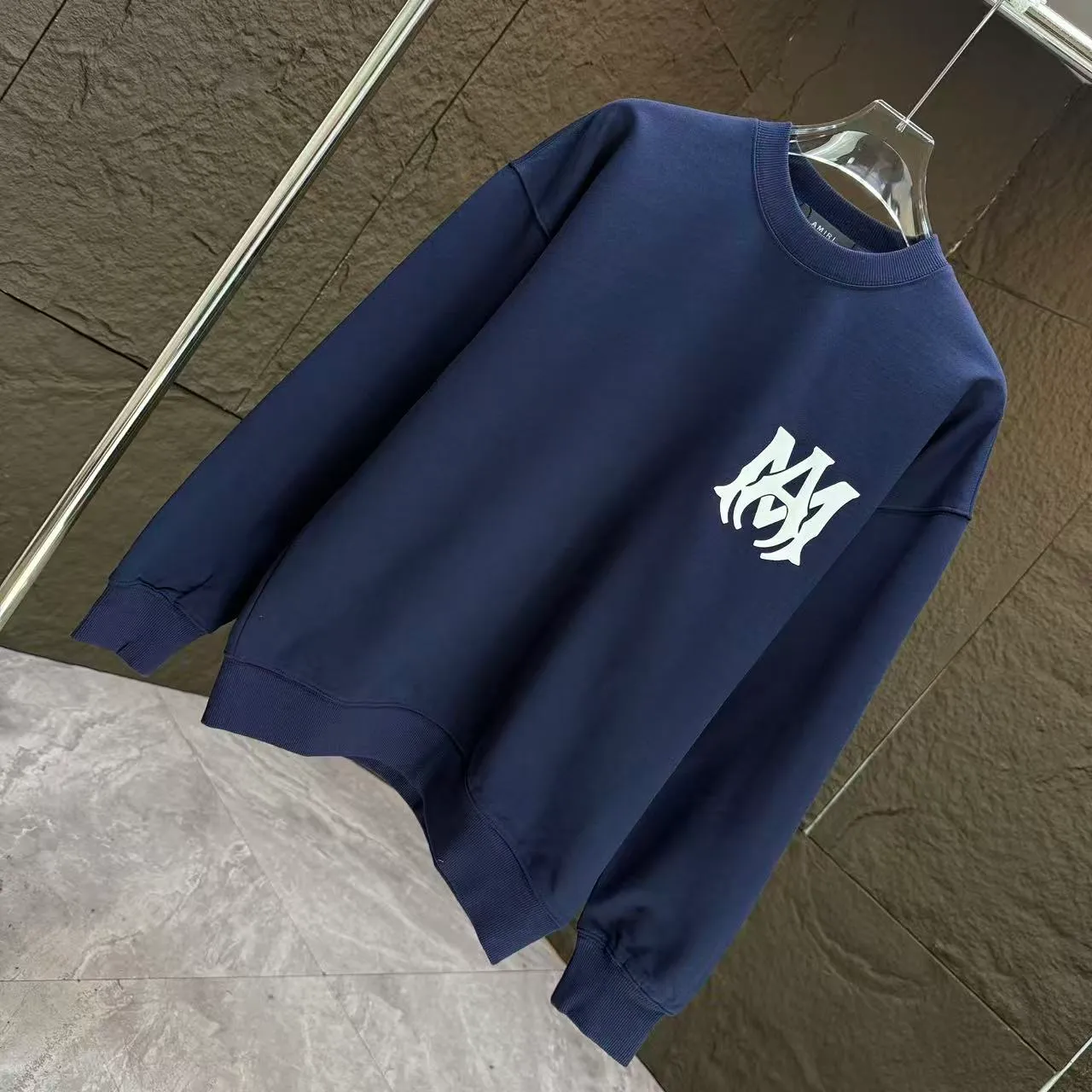 P210 AMIRI* 2025 autumn and winter new round neck sweatshirt 400g terry cotton letter logo three-dimensional foam Color: Black White Gray Dark Blue Size: S M L XL XXL