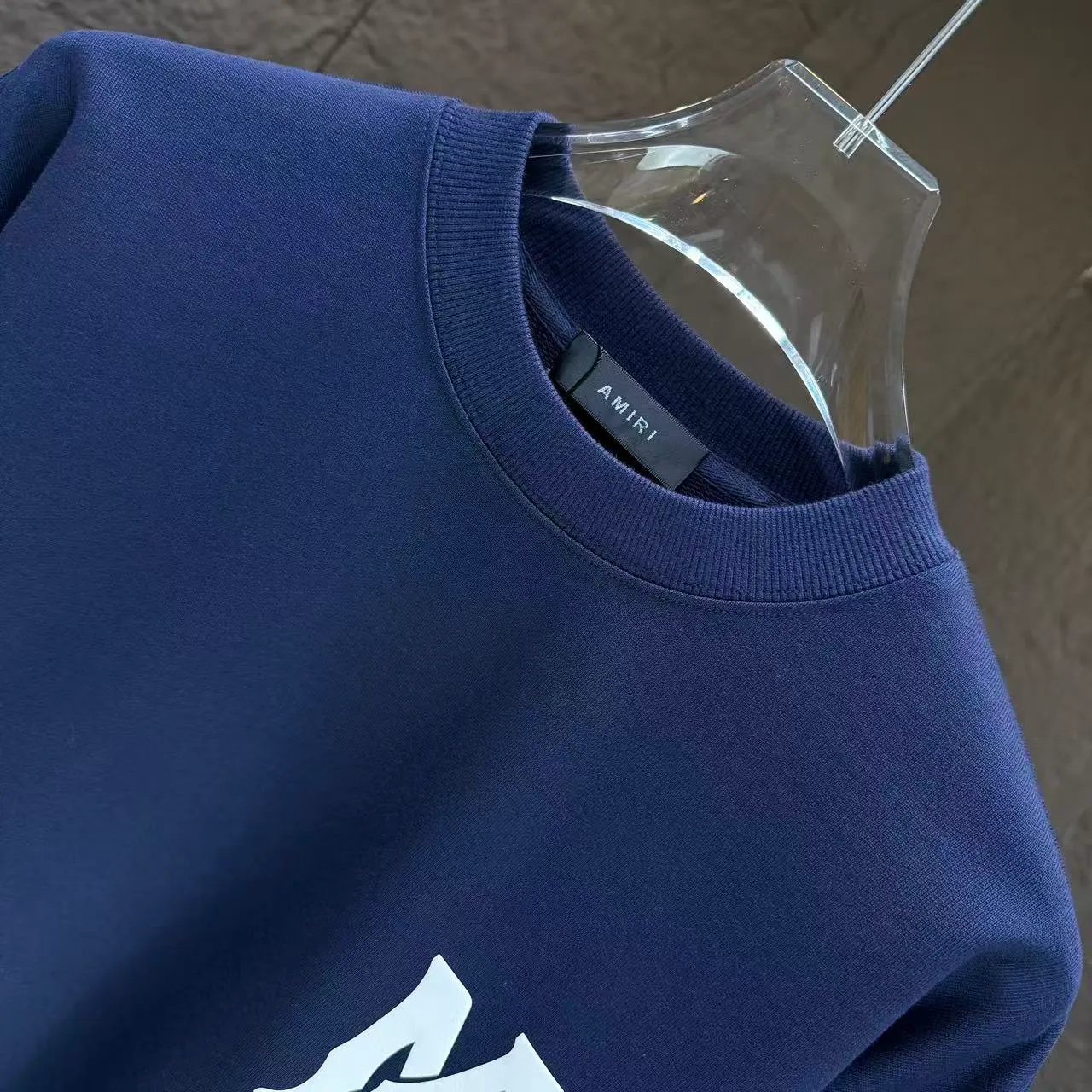 P210 AMIRI* 2025 autumn and winter new round neck sweatshirt 400g terry cotton letter logo three-dimensional foam Color: Black White Gray Dark Blue Size: S M L XL XXL