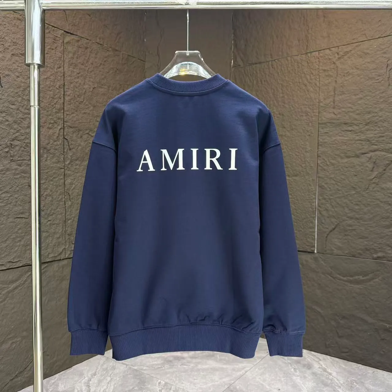 P210 AMIRI* 2025 autumn and winter new round neck sweatshirt 400g terry cotton letter logo three-dimensional foam Color: Black White Gray Dark Blue Size: S M L XL XXL