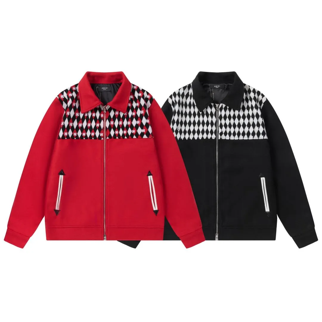 7157#P516AMIRI heavy-duty stitching embroidered jacket, color: black, red. Size: S M L XL