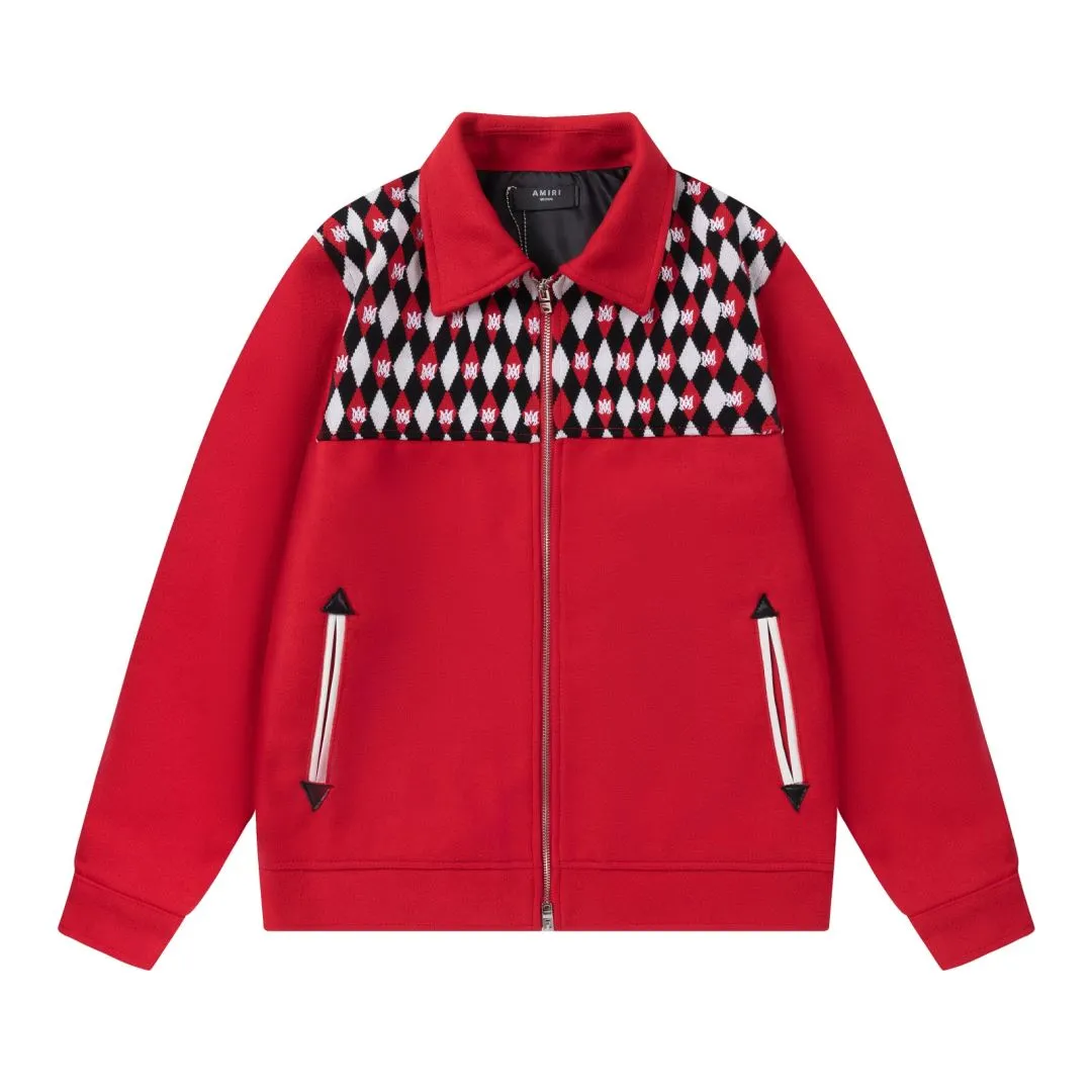 7157#P516AMIRI heavy-duty stitching embroidered jacket, color: black, red. Size: S M L XL