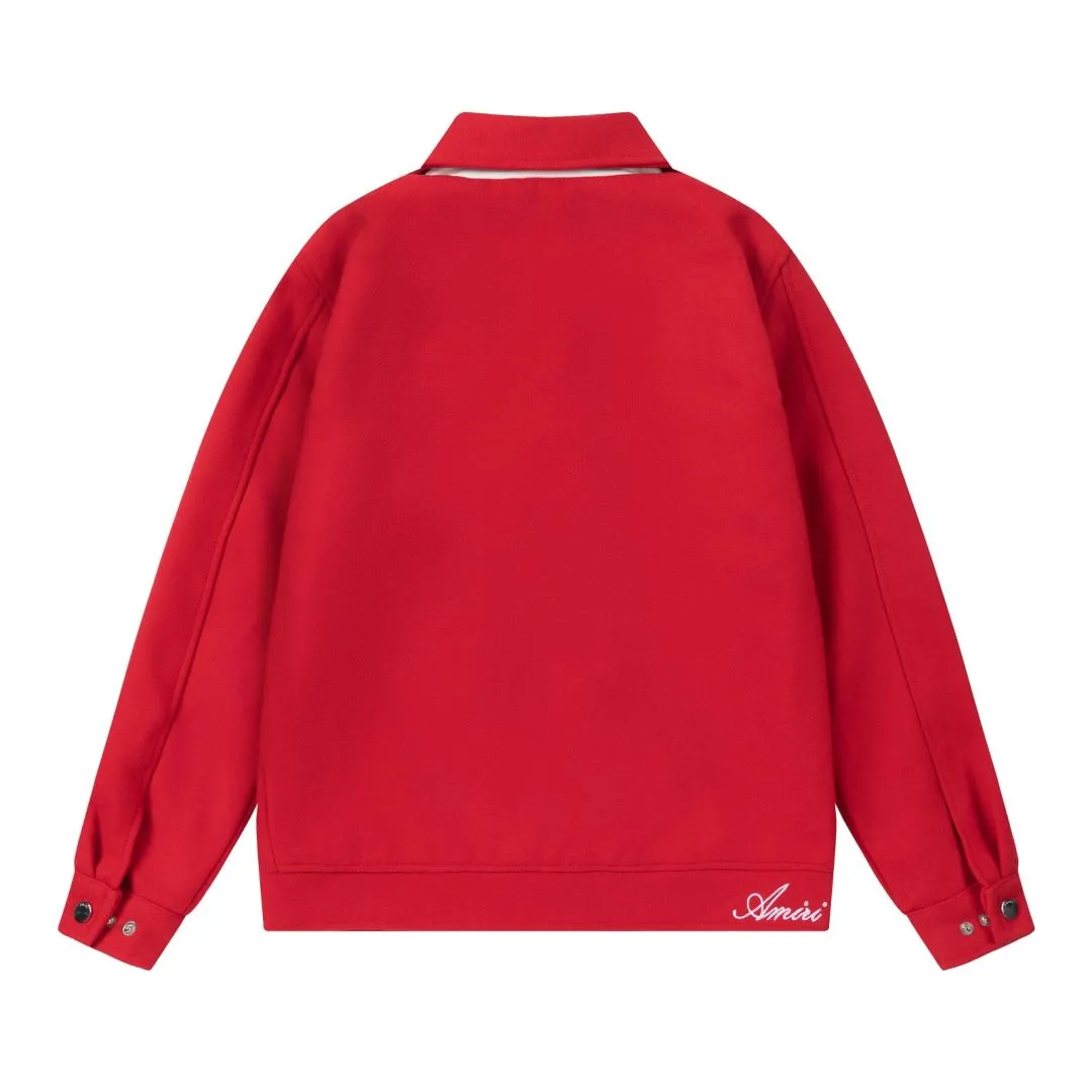 7157#P516AMIRI heavy-duty stitching embroidered jacket, color: black, red. Size: S M L XL