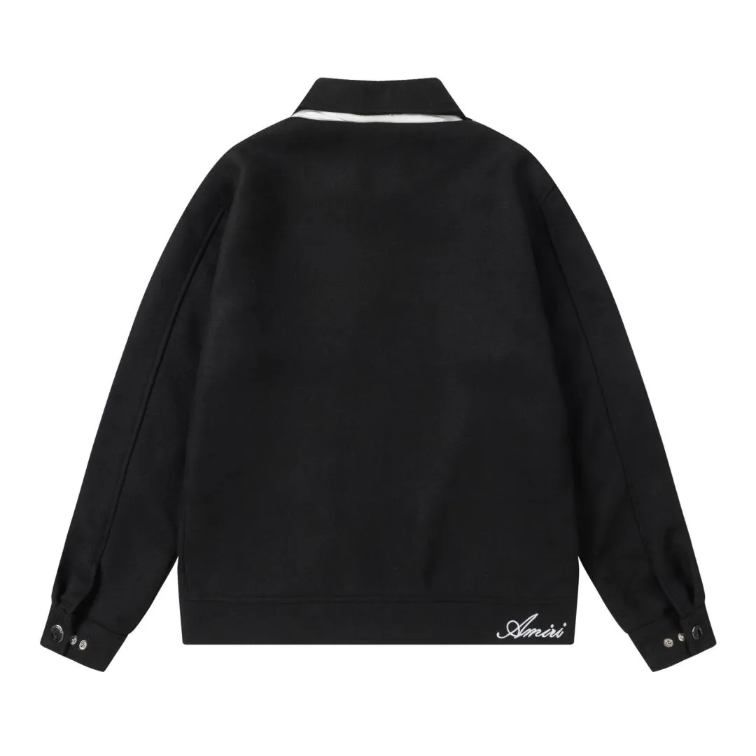 7157#P516AMIRI heavy-duty stitching embroidered jacket, color: black, red. Size: S M L XL
