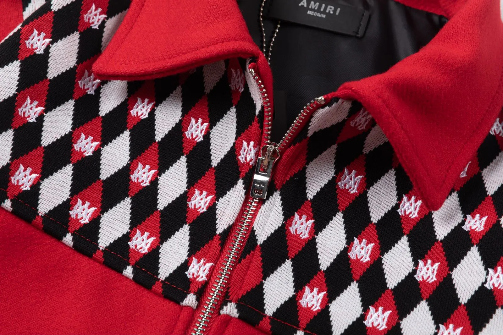 7157#P516AMIRI heavy-duty stitching embroidered jacket, color: black, red. Size: S M L XL