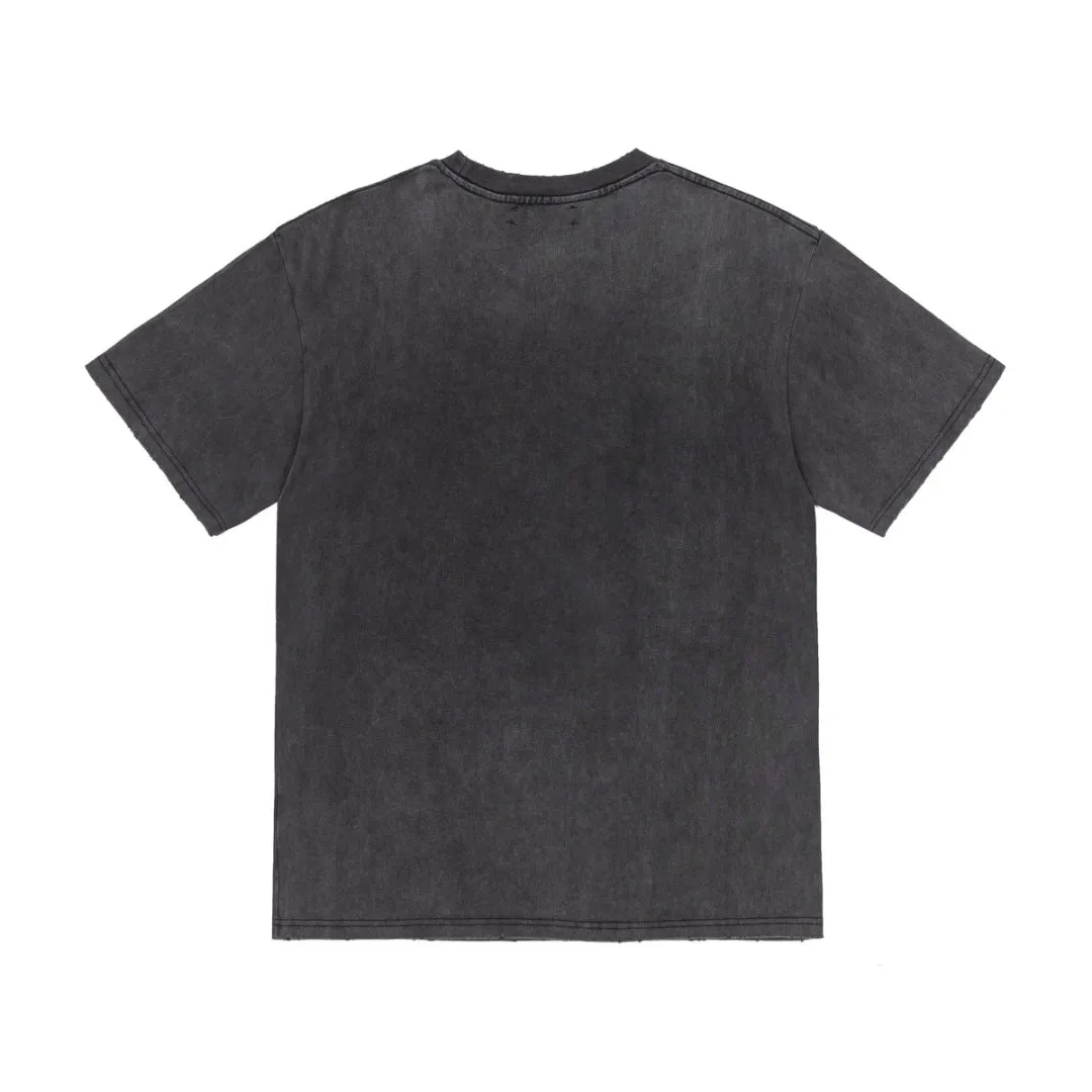 8048#P170, AMIRI lion head print, washed, frayed and fried, loose version of T-shirt, made of 300g heavy fabric, color: black, size: S M L XL