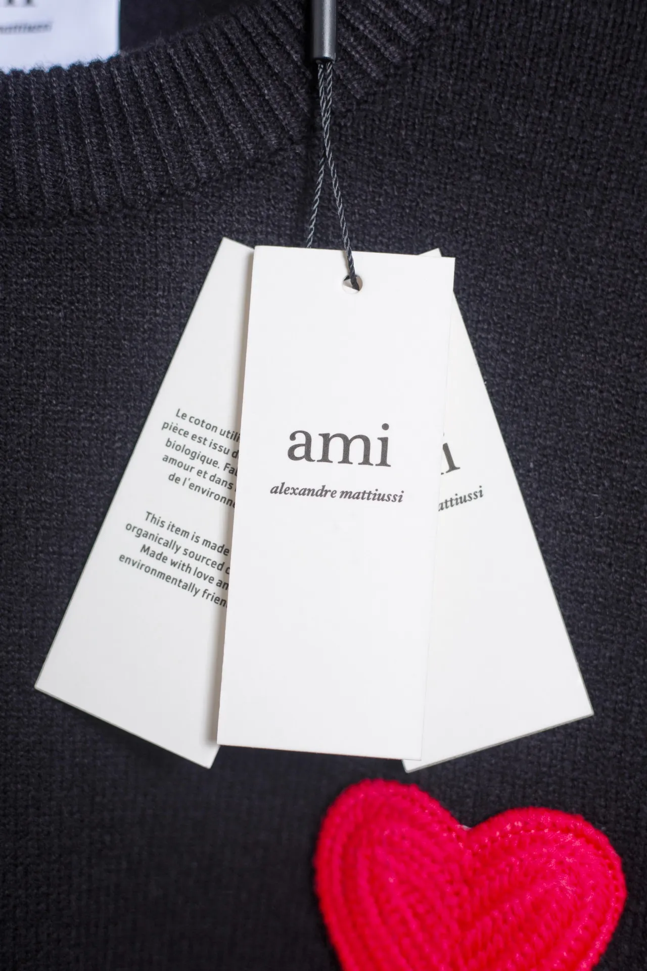 P170 AMI's new classic love chapter crew neck sweater, the highest version, supports comparison, color: black, size: S-XL