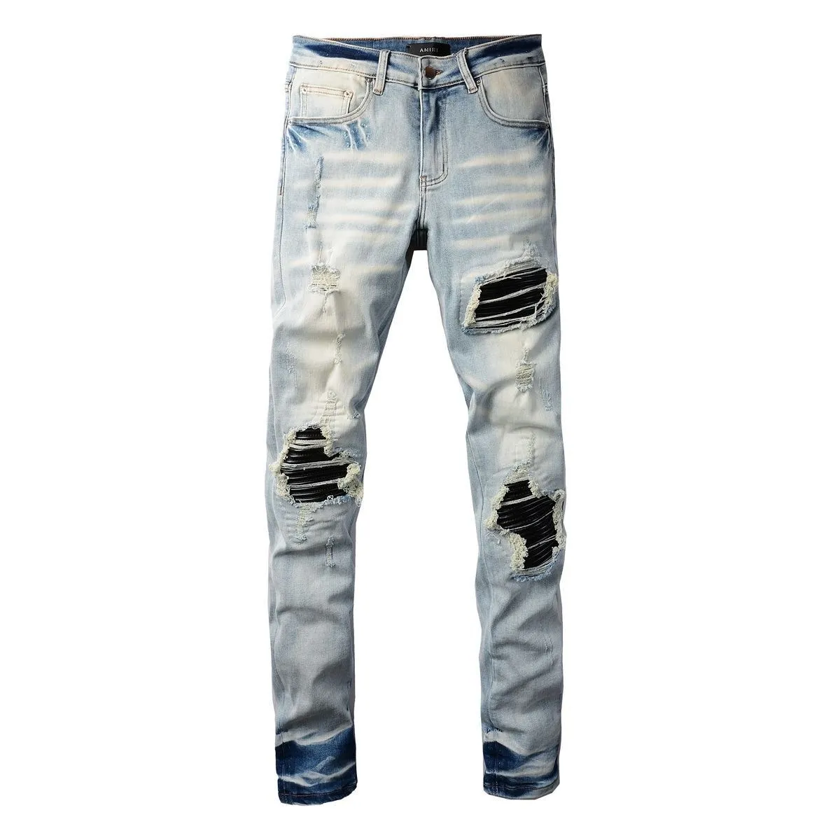 P166 Top replica AMIRI jeans trousers AMIRI high street basic ripped tight stretch jeans trousers Amiriamiri is transliterated as Emil, which is the name of the founder. Mike Amiri, the founder of amiri, grew up in Los Angeles, USA. He was influenced by the local street culture Rock since he was a child, so he founded the amiri brand named after himself. A variety of trendy clothing meets the needs of different fashion players. Amiri clothing has novel and unique styles and is a well-known street brand in the United States. Many of its styles and styles are loved by many street photographers. Various clothing styles meet the needs of different people, show their unique temperament, and show the trend of dressing. amiri's jeans are relatively famous. Not only do they have many styles, but the quality of the jeans is also very good. Many celebrities have also worn amiri brand jeans.  The jeans of the amiri brand break through the production process and cutting of the original jeans. The fabrics are relatively soft and comfortable, and are not as hard as some jeans, which can irritate the skin and cause the skin to bleed when worn. Los Angeles trendy brand Amiri's jeans are made with great detail from tailoring to texture, adding wrinkles, bullet holes, damage and other details to add to the trendiness of the jeans. You can choose the style that suits you according to your own needs. Only when you wear a suitable style can you have a certain sense of fashion.  In recent years, high street has become a word that appears more and more frequently in men's clothing. High street style has also become an important direction for everyone's matching. High street related items are basically inseparable from oversize or off-shoulder tops. The lower body is matched with trackpants or tight-fitting denim. In my opinion, the most representative one is perhaps annihilation. Color; picture color Size: m l xl xxl