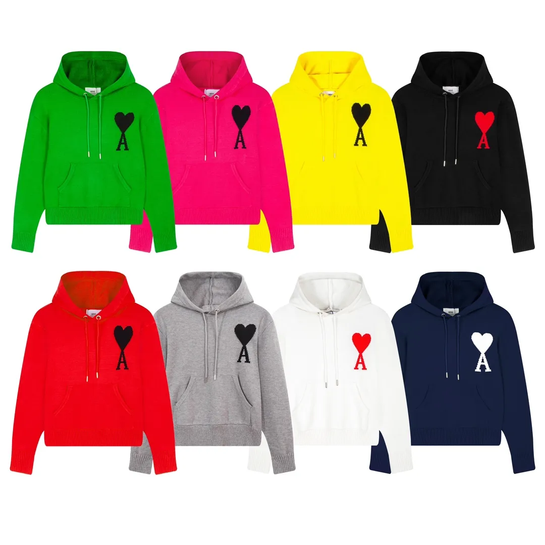 CYA46# ami paris22 spring and summer new big love letter A pullover wool sweater hooded, same style for men and women. Color: black white green yellow nine red royal blue gray black 7 colors code number: S-XL