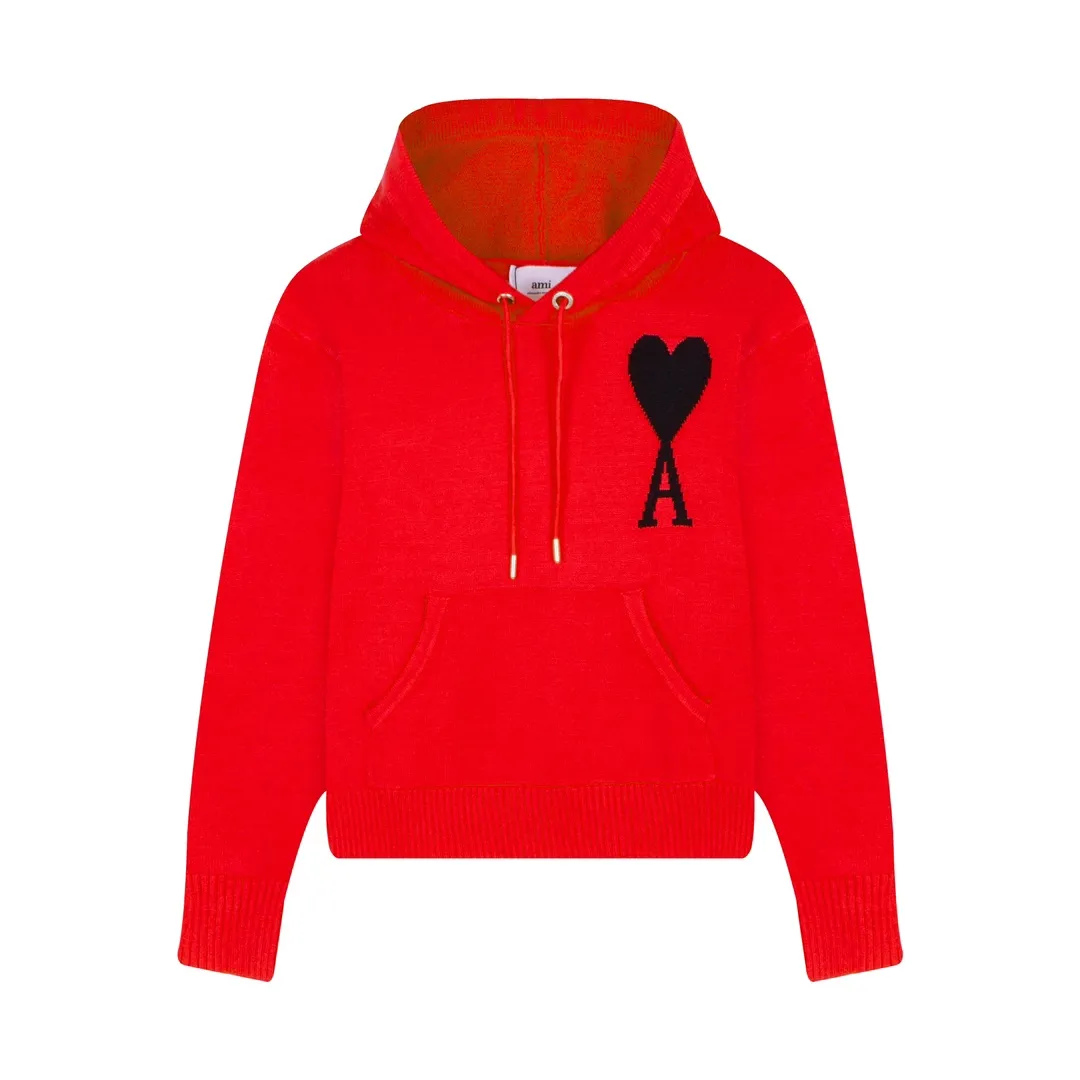 CYA46# ami paris22 spring and summer new big love letter A pullover wool sweater hooded, same style for men and women. Color: black white green yellow nine red royal blue gray black 7 colors code number: S-XL