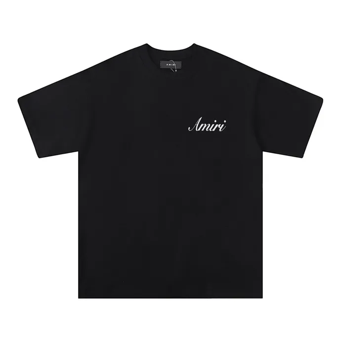 Style number: 682 P114 Fabric: 260g double yarn AMIRI 2025 spring and summer new logo round neck T-shirt high street unisex style loose classic letter short sleeves Color: White Black Size: S M L XL