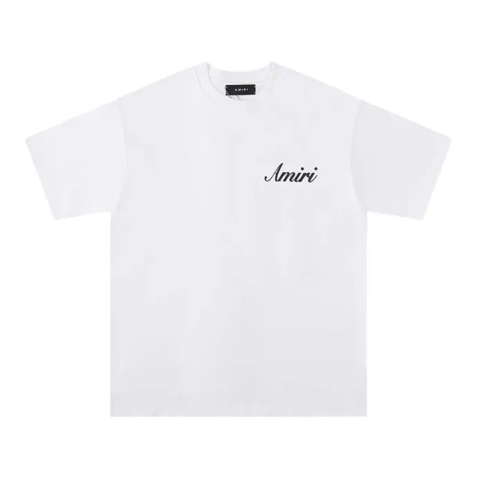 Style number: 682 P114 Fabric: 260g double yarn AMIRI 2025 spring and summer new logo round neck T-shirt high street unisex style loose classic letter short sleeves Color: White Black Size: S M L XL
