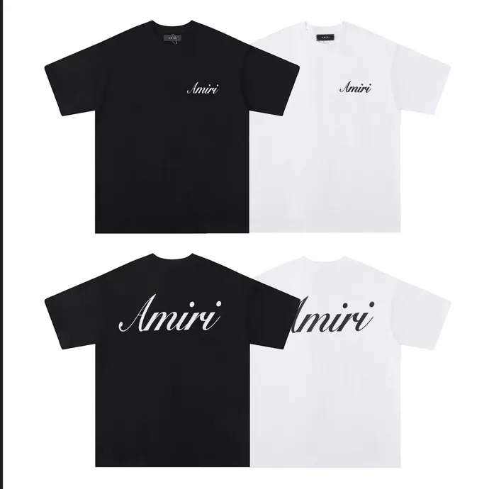Style number: 682 P114 Fabric: 260g double yarn AMIRI 2025 spring and summer new logo round neck T-shirt high street unisex style loose classic letter short sleeves Color: White Black Size: S M L XL