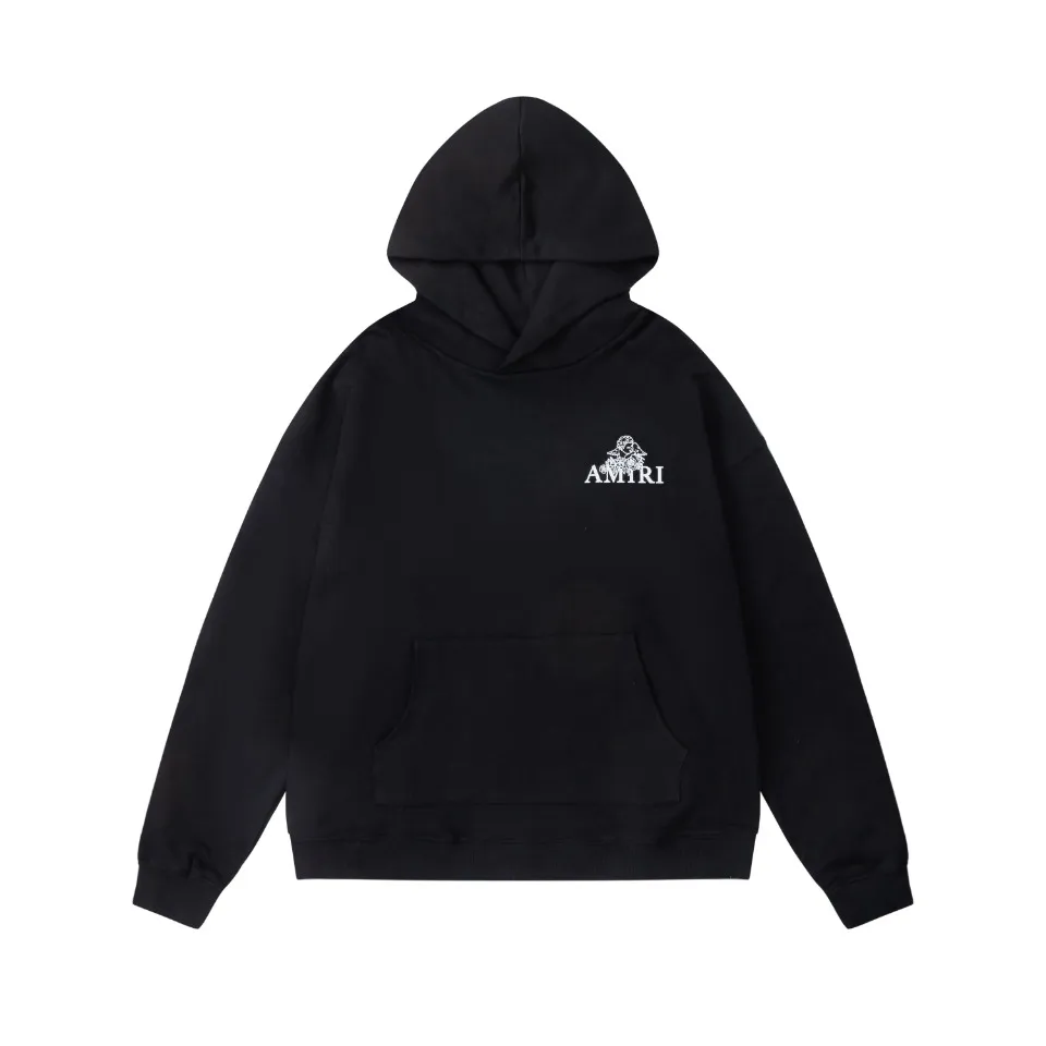 7026#P300ss Amiri high street style angel cupid steel fork foam printed Lane Crawford hooded sweatshirt. Color: black. Size: S M L XL