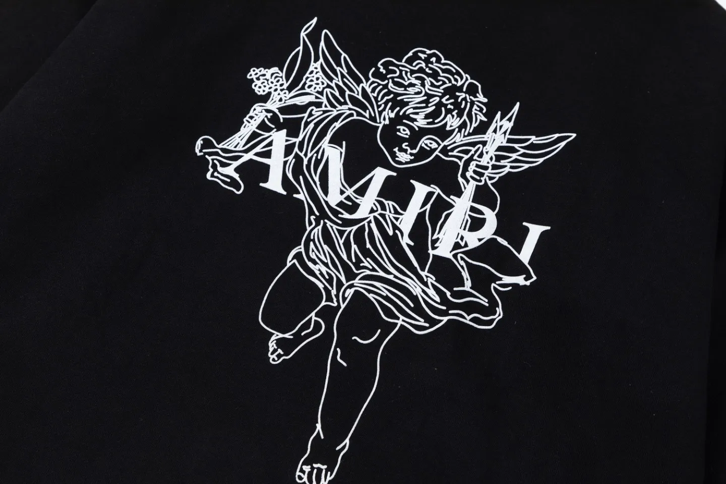 7026#P300ss Amiri high street style angel cupid steel fork foam printed Lane Crawford hooded sweatshirt. Color: black. Size: S M L XL