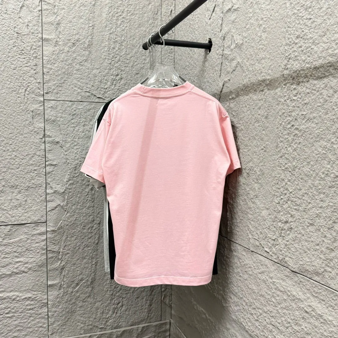 🅿️180 Ami* 2025 spring and summer new style Embroidered red love Customized double yarn plain cotton fabric Short-sleeved T-shirt Uniform for men and women Color: black white light blue light pink Size: S (90-130 pounds) M (120-150 pounds) L (140-165 pounds) XL (160-180 pounds) XXL (180-210 pounds)