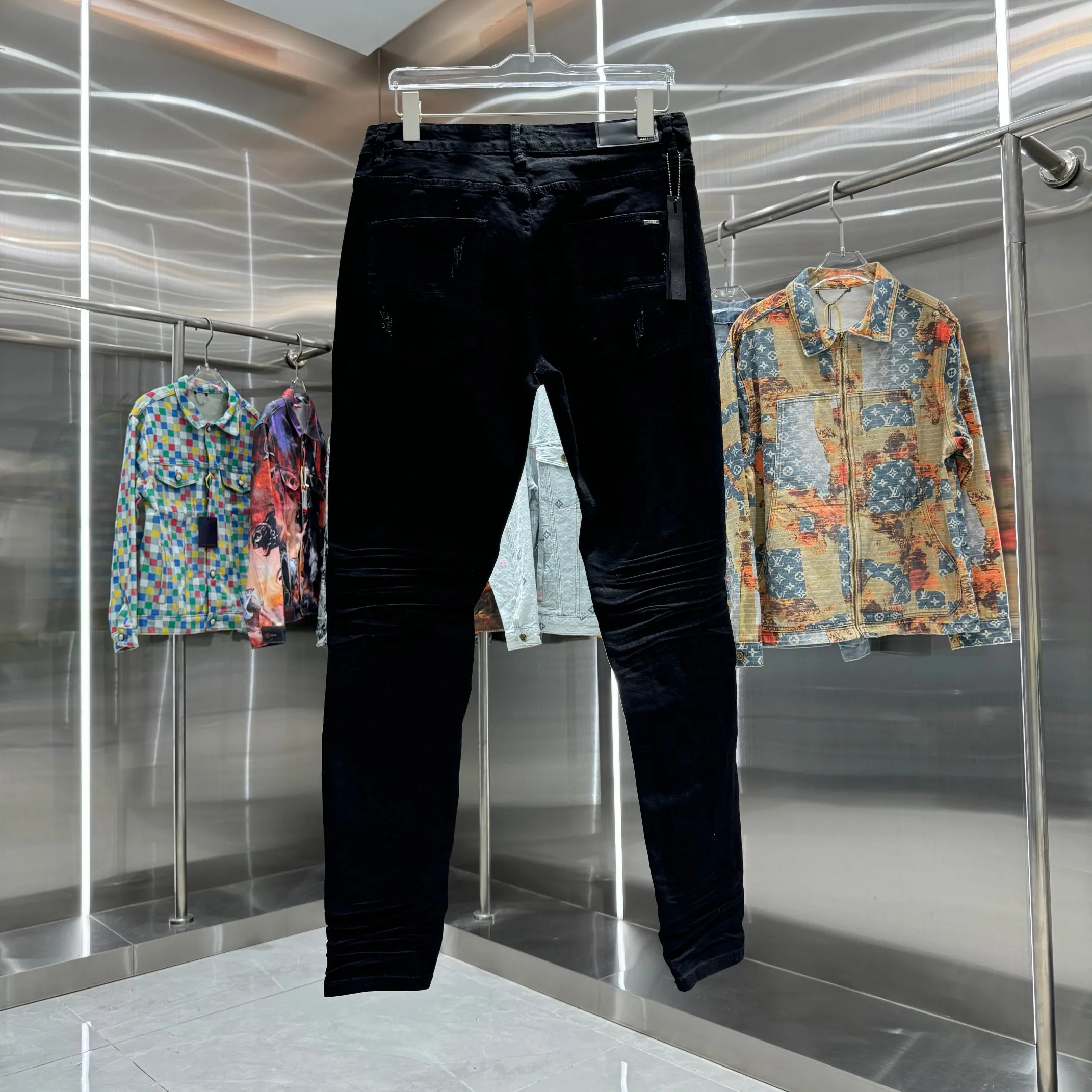P280 Amiri ripped craft street fashion slim fit stretch jeans color black size 30 32 34 36 38