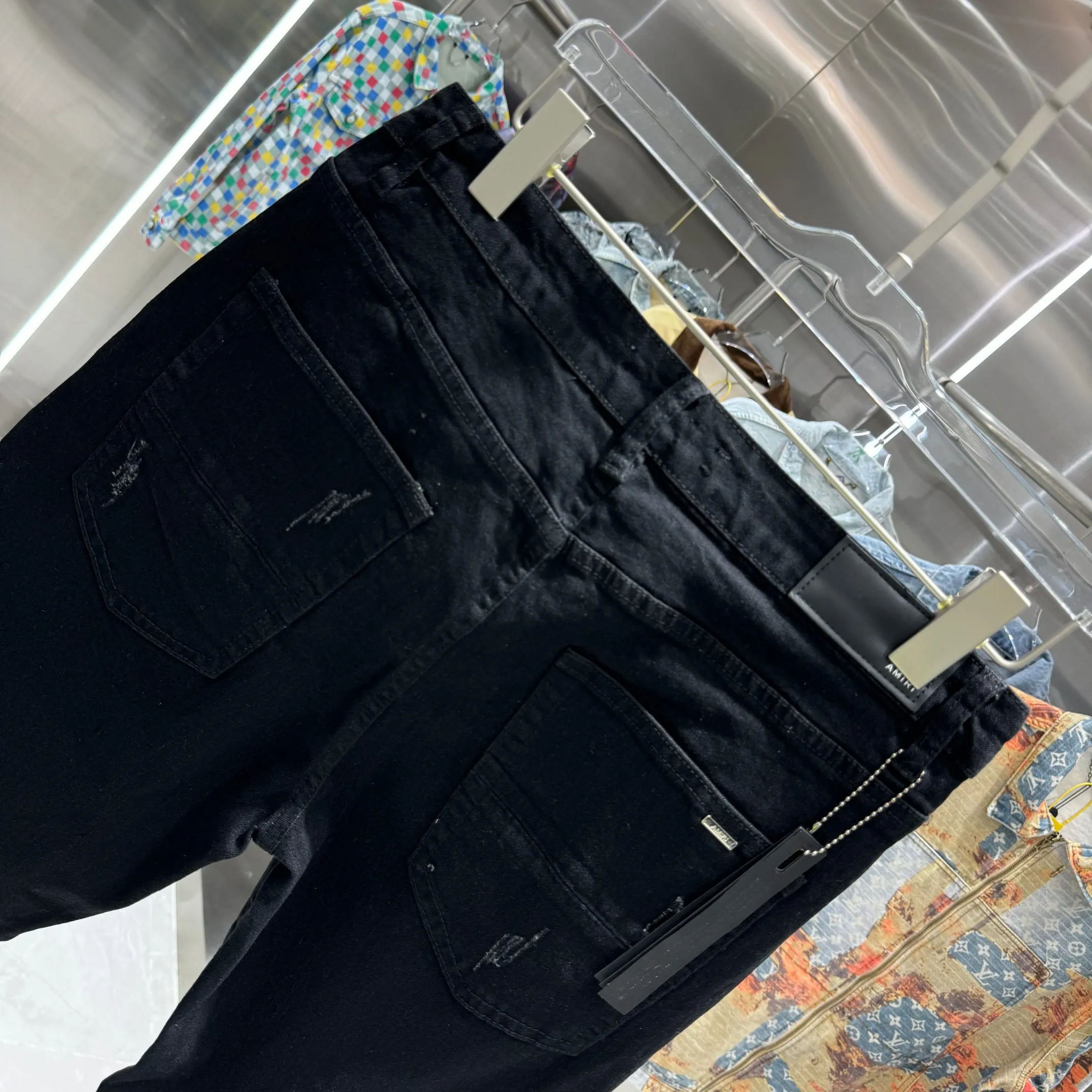P280 Amiri ripped craft street fashion slim fit stretch jeans color black size 30 32 34 36 38