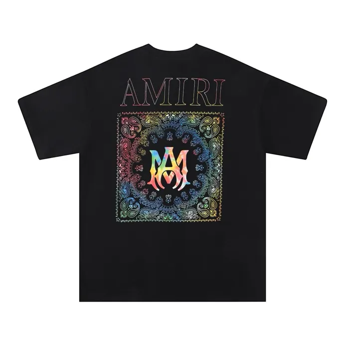 Style number: 673 P126 Fabric: 260g double yarn AMIRI 2025 spring and summer new logo round neck T-shirt high street men and women loose classic letters colorful short sleeves Color: black white Size: S M L XL