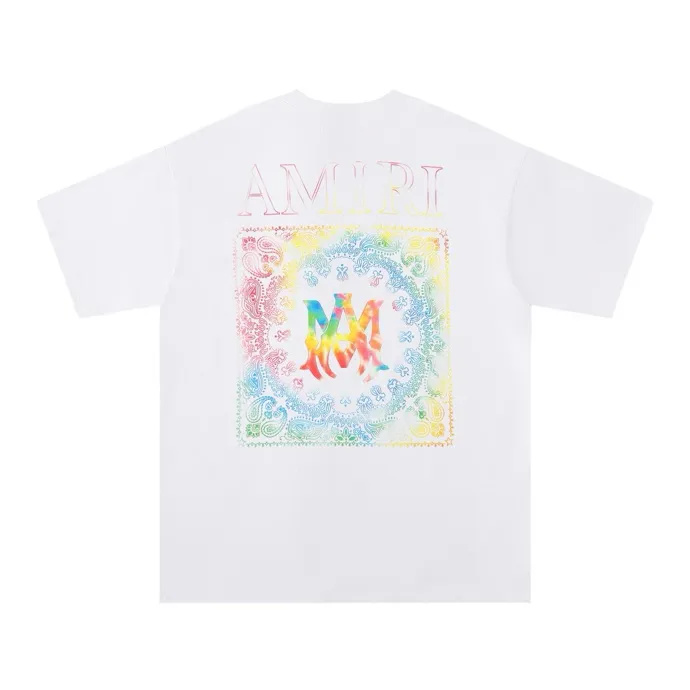 Style number: 673 P126 Fabric: 260g double yarn AMIRI 2025 spring and summer new logo round neck T-shirt high street men and women loose classic letters colorful short sleeves Color: black white Size: S M L XL