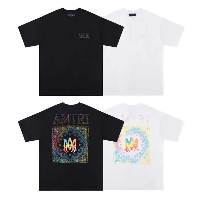 Style number: 673 P126 Fabric: 260g double yarn AMIRI 2025 spring and summer new logo round neck T-shirt high street men and women loose classic letters colorful short sleeves Color: black white Size: S M L XL