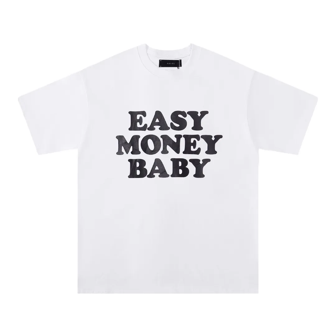 Style number: 748 P114 Fabric: 260g double yarn AMIRI 2025 spring and summer new logo round neck T-shirt high street men and women loose classic letter printed short sleeves Color: black. White Size: S M L XL