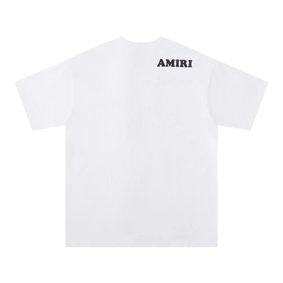 Style number: 748 P114 Fabric: 260g double yarn AMIRI 2025 spring and summer new logo round neck T-shirt high street men and women loose classic letter printed short sleeves Color: black. White Size: S M L XL
