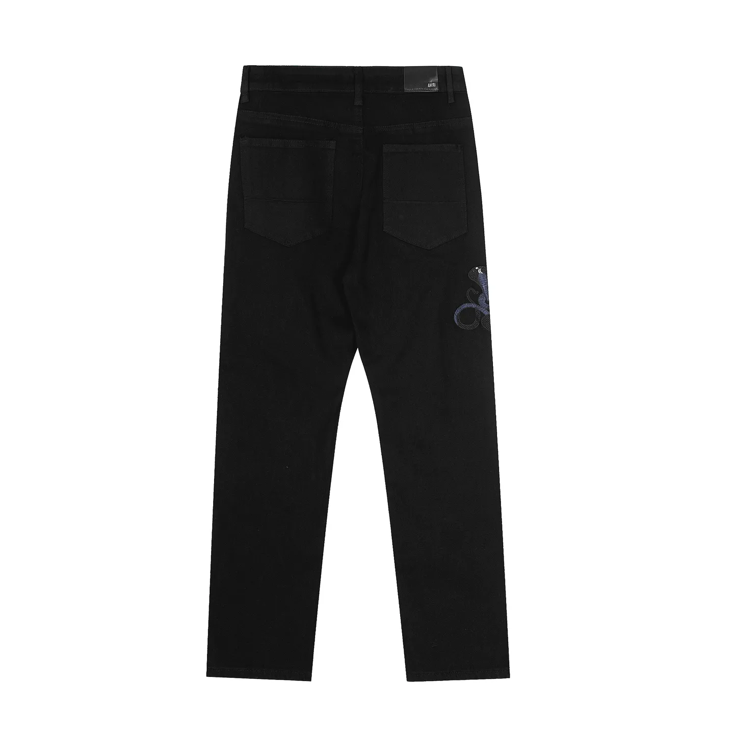 M57 P168💰 Amiri classic embroidered patched leather distressed letter jeans, slim fit jeans, produced by a large washed factory. Full of high-end feel. Knee part destroyed design with patchwork design. Already used as facade design. Leather waist nameplate. The focus of this style is not on washing, but on the shape and version of the destruction. The secret lies in the craftsmanship of the master. Later fraying, horse cutting, knife cutting, etc. The cost of hand-made products is far beyond comparison with assembly line products. Color: Picture color Size: 30-32-34-36