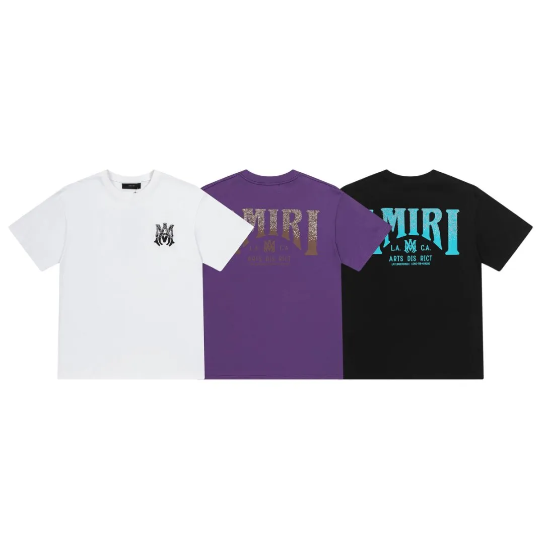 8023#P156amiri printed hot diamond logo, made of 300g heavy fabric, color: black, white, grape purple. Size: S M L XL