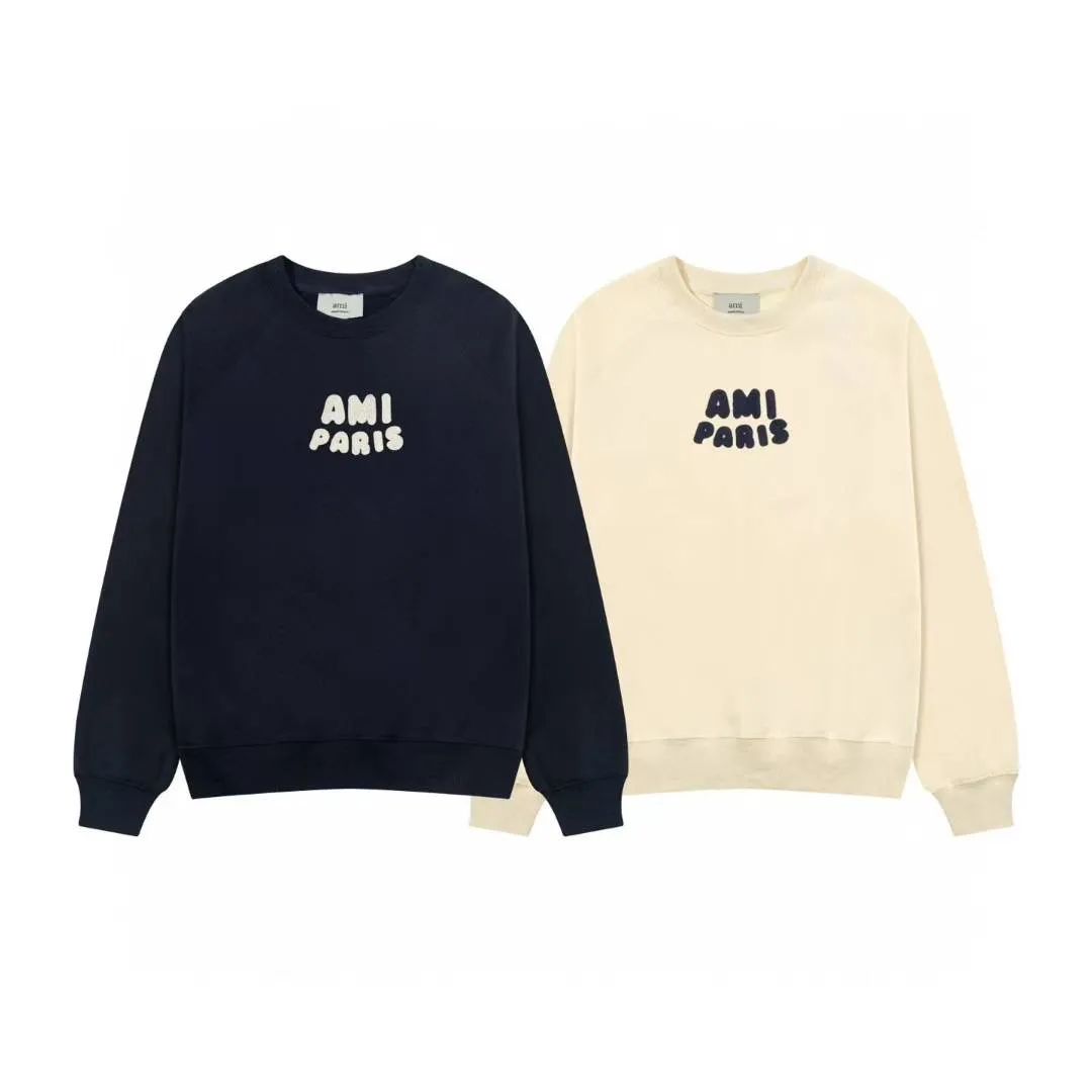666# AMI PARIS 25 new autumn and winter crochet monogram micro-label towel embroidered raglan round neck pullover sweatshirt Customized 360g pure cotton fabric YP replica New main wheat Washable wheat QR code can be scanned Same style for men and women Color: Baolan apricot Size: S-XL