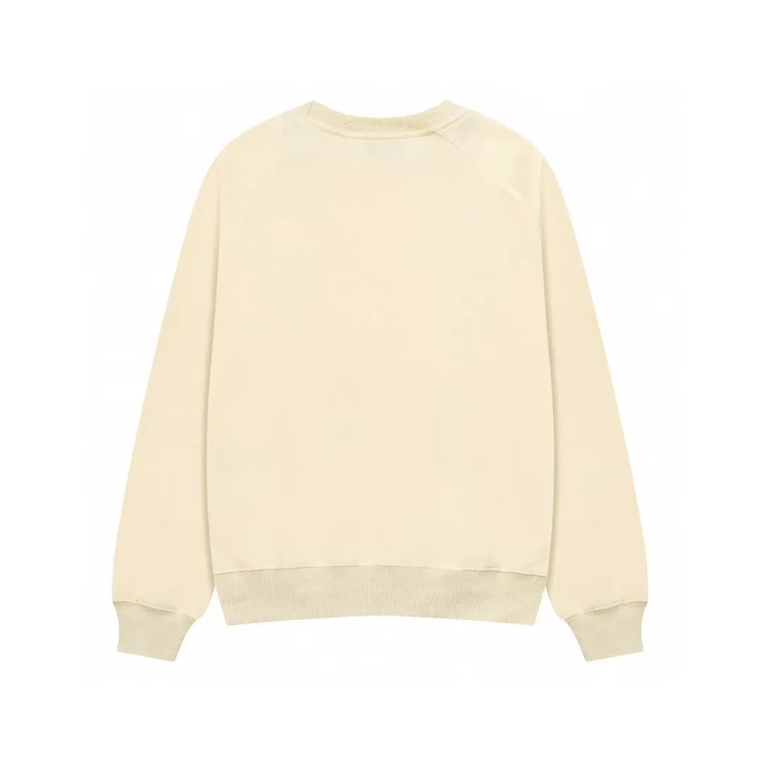 666# AMI PARIS 25 new autumn and winter crochet monogram micro-label towel embroidered raglan round neck pullover sweatshirt Customized 360g pure cotton fabric YP replica New main wheat Washable wheat QR code can be scanned Same style for men and women Color: Baolan apricot Size: S-XL