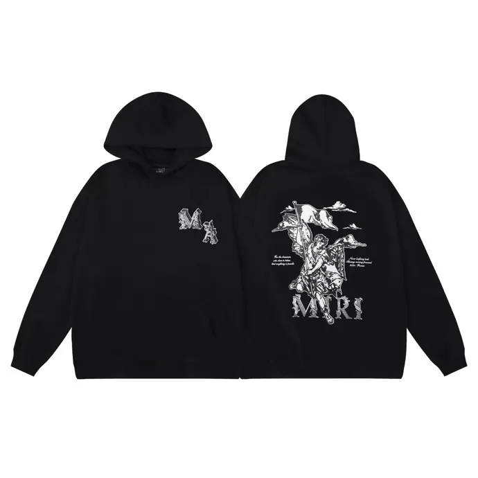Style number: 886 P230 Fabric: 360g pure cotton terry sweatshirt AMIRI 2025 new autumn and winter logo hooded terry sweatshirt high street unisex loose classic letter jacket Color: black Size: S M L XL