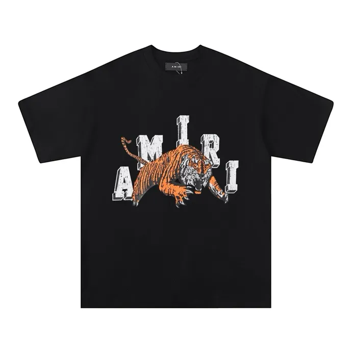 Style number: 694 P120 Fabric: 260g double yarn AMIRI 2025 spring and summer new logo round neck T-shirt high street unisex style loose classic tiger letter short sleeves Color: black Size: S M L XL