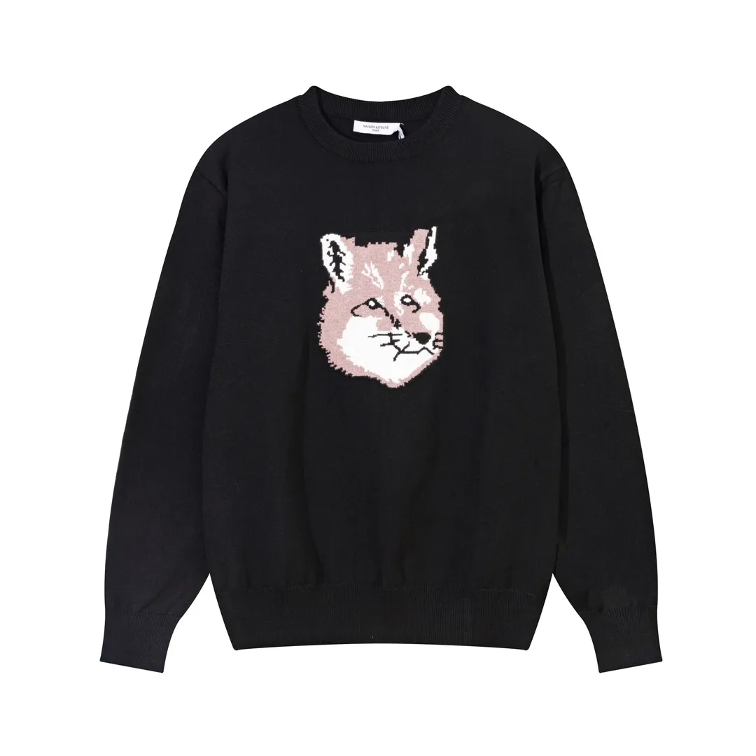 P200 A8103# MAISON KITSUNE 2023 New Autumn and Winter Classic Fox Head Round Neck Cardigan Sweater for Men and Women Color: Black Size: S-XL