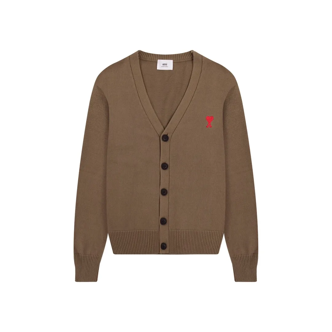 CYA39# 2022 Spring and Autumn New Ami de Coeur Small Love Embroidered V-neck Wool Sweater, Same Style for Men and Women Color: Black Brown Size: S-XL