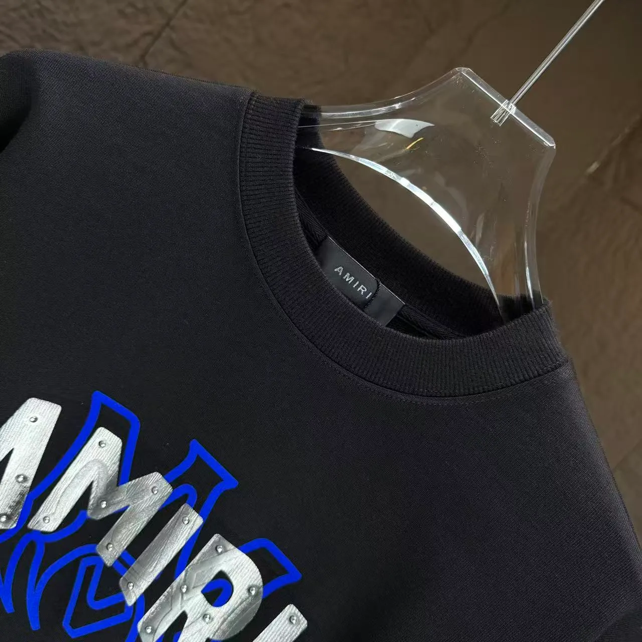 P210 AMIRI* 2025 autumn and winter new round neck sweatshirt 400g terry cotton letter flocking➕3D printing Color: Black White Gray Dark Blue Size: S M L XL XXL