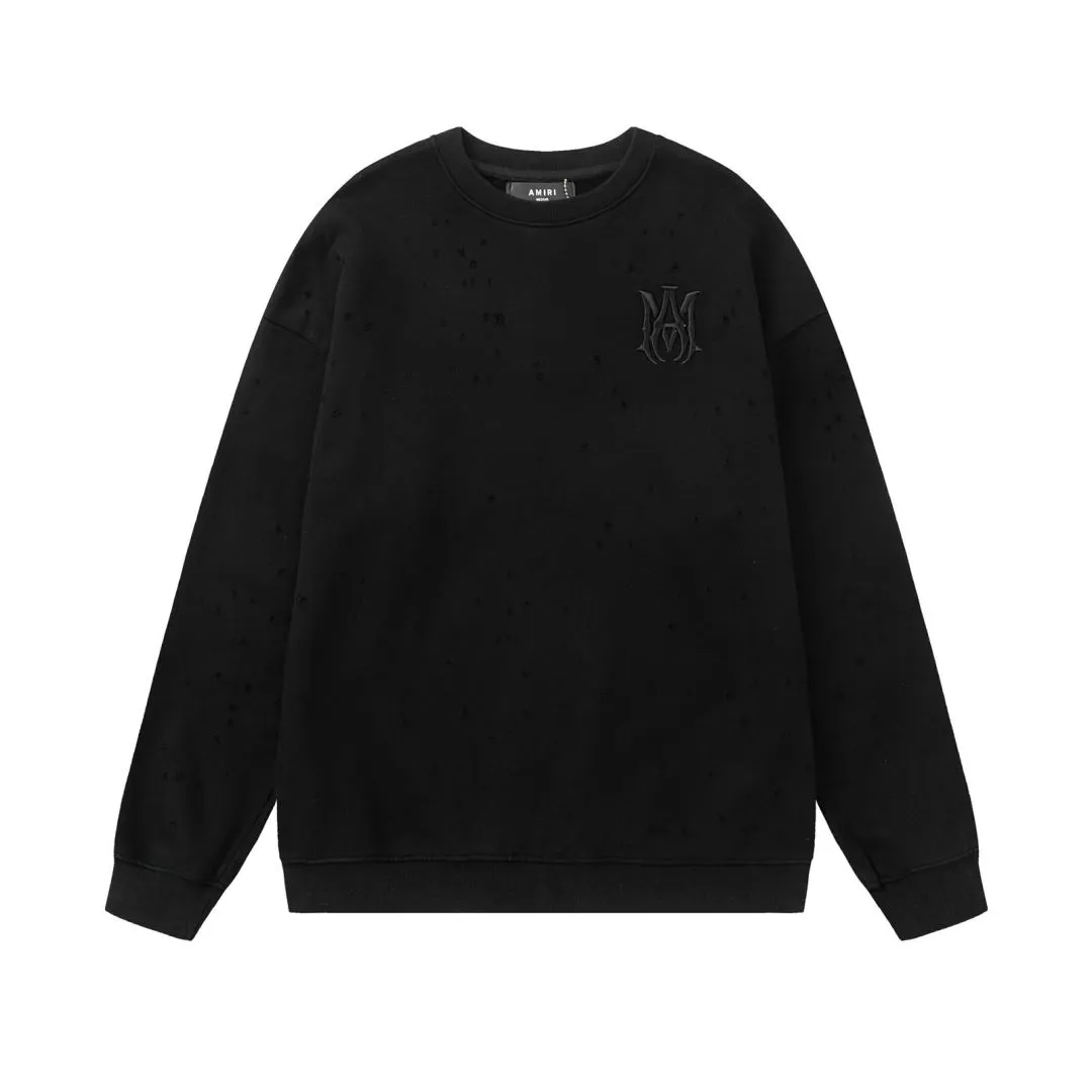 7180#P250AMIRI three-dimensional embroidered hole-shaped round neck sweatshirt, color: black, white, floral gray. Size:S M L XL
