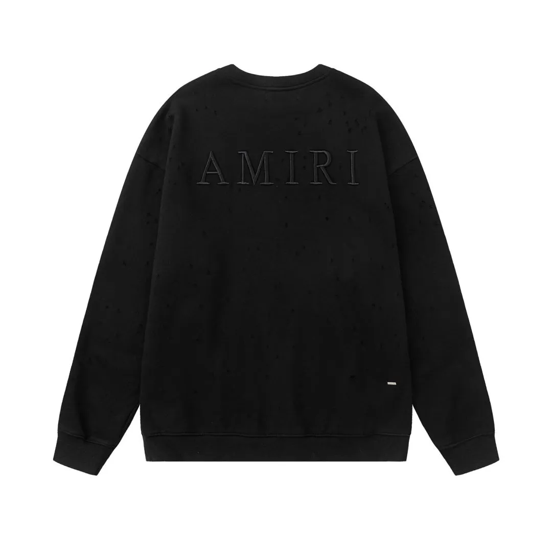 7180#P250AMIRI three-dimensional embroidered hole-shaped round neck sweatshirt, color: black, white, floral gray. Size:S M L XL