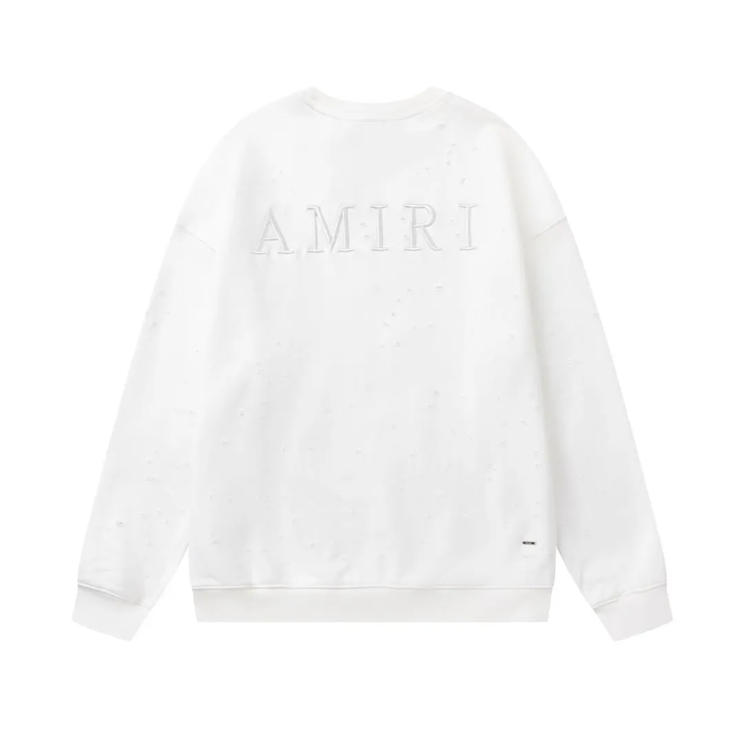 7180#P250AMIRI three-dimensional embroidered hole-shaped round neck sweatshirt, color: black, white, floral gray. Size:S M L XL