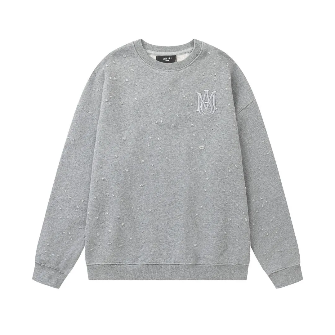 7180#P250AMIRI three-dimensional embroidered hole-shaped round neck sweatshirt, color: black, white, floral gray. Size:S M L XL