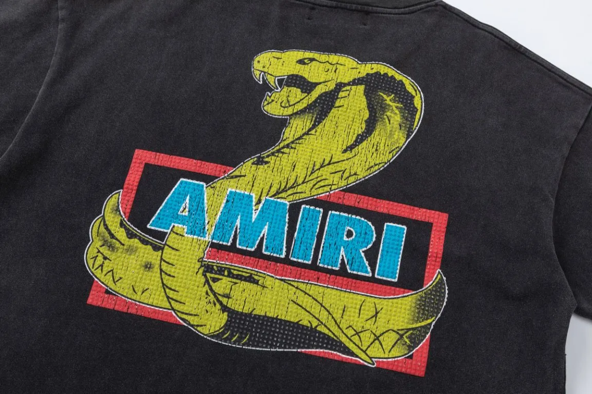 P150 8068#AMIRI Year of the Snake limited edition, using 300g heavy fabric washing process, color: black, size: S M L XL