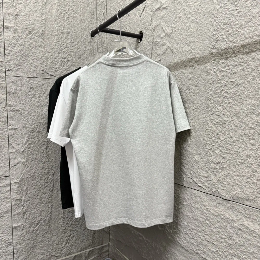 🅿️180 Ami* love embroidery 2025 spring and summer new style Big love A embroidered personalized letters Customized double yarn plain cotton fabric Short-sleeved T-shirt Uniform for men and women Color: white floral gray black Size: S (90-130 pounds) M (120-150 pounds) L (140-165 pounds) XL (160-180 pounds) XXL (180-210 pounds)