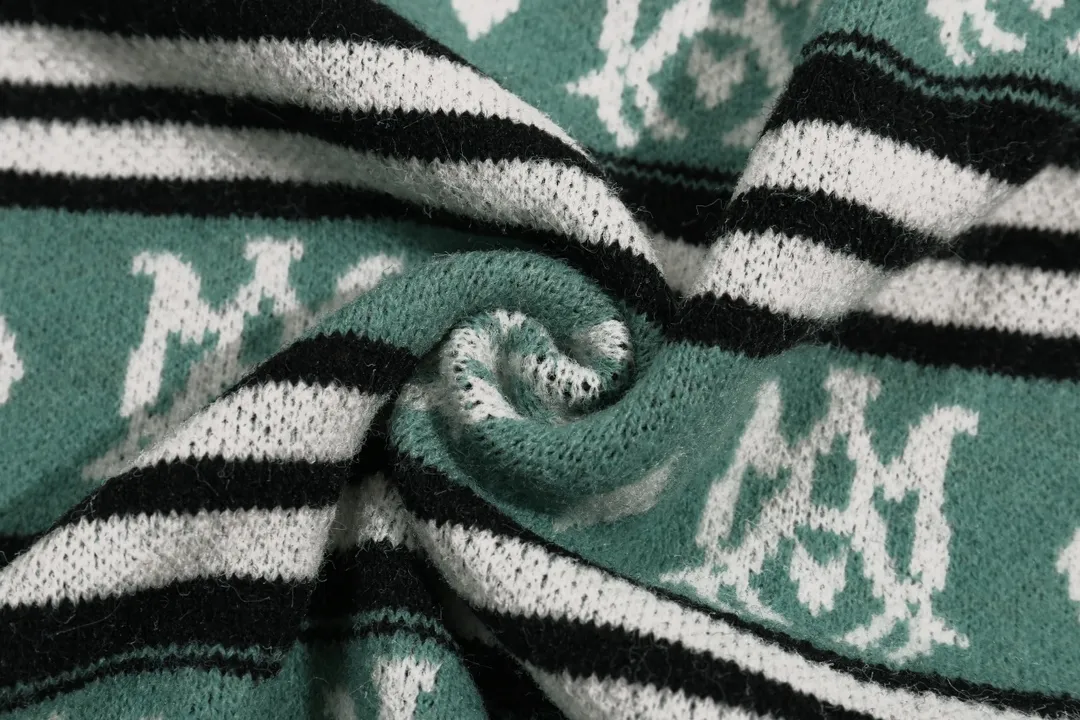 P300 AMIRI new style neckline personalized logo embroidered jacquard seahorse wool sweater Color: Gray Green Size: S M L XL XXL