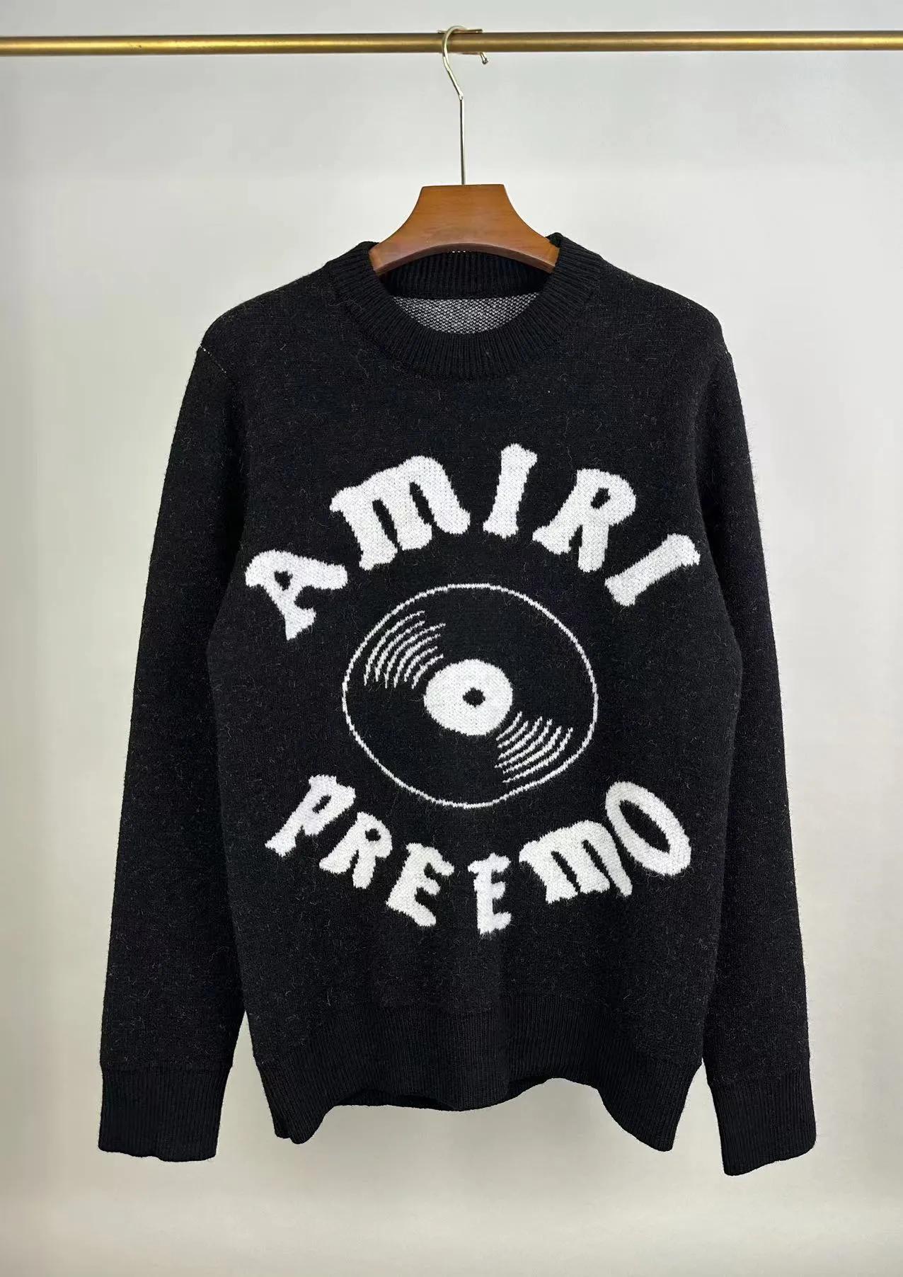 P240 🎉🎉AMIRI autumn and winter new style, partial jacquard letter logo on the front, European and American style sweater, color: fluorescent green, brown, black, size: S M L XL XXL