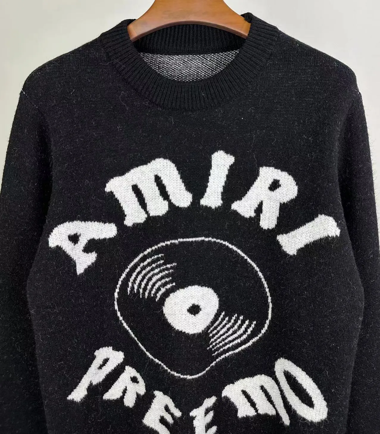 P240 🎉🎉AMIRI autumn and winter new style, partial jacquard letter logo on the front, European and American style sweater, color: fluorescent green, brown, black, size: S M L XL XXL