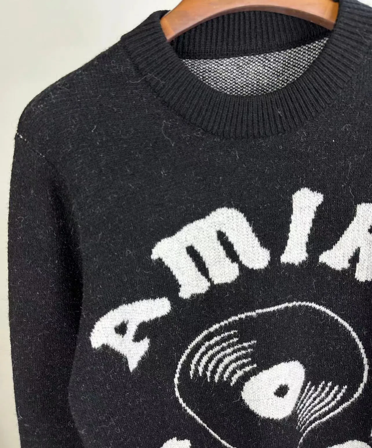 P240 🎉🎉AMIRI autumn and winter new style, partial jacquard letter logo on the front, European and American style sweater, color: fluorescent green, brown, black, size: S M L XL XXL