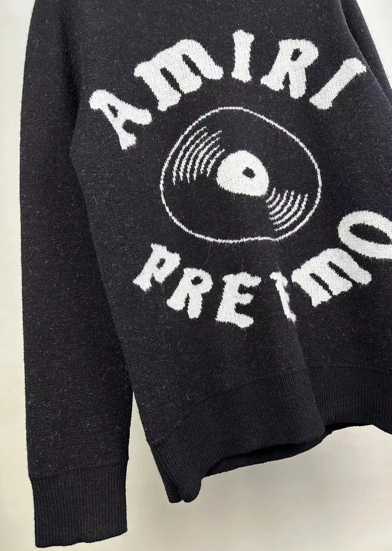 P240 🎉🎉AMIRI autumn and winter new style, partial jacquard letter logo on the front, European and American style sweater, color: fluorescent green, brown, black, size: S M L XL XXL