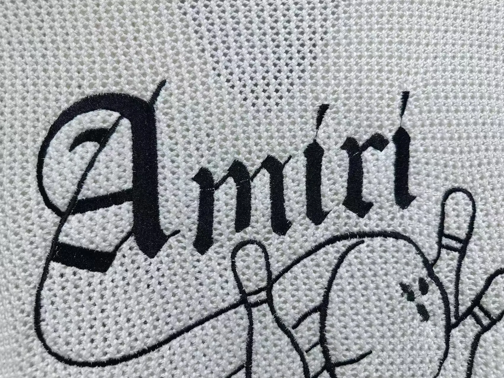 P270 🎉2025 AMIRI new summer sweater fabric POLO collar cardigan short sleeves, front and back bowling balls 🎳 pattern embroidery 🈵 body hollow heavy craftsmanship Color: White Black Size: S M L XL XXL