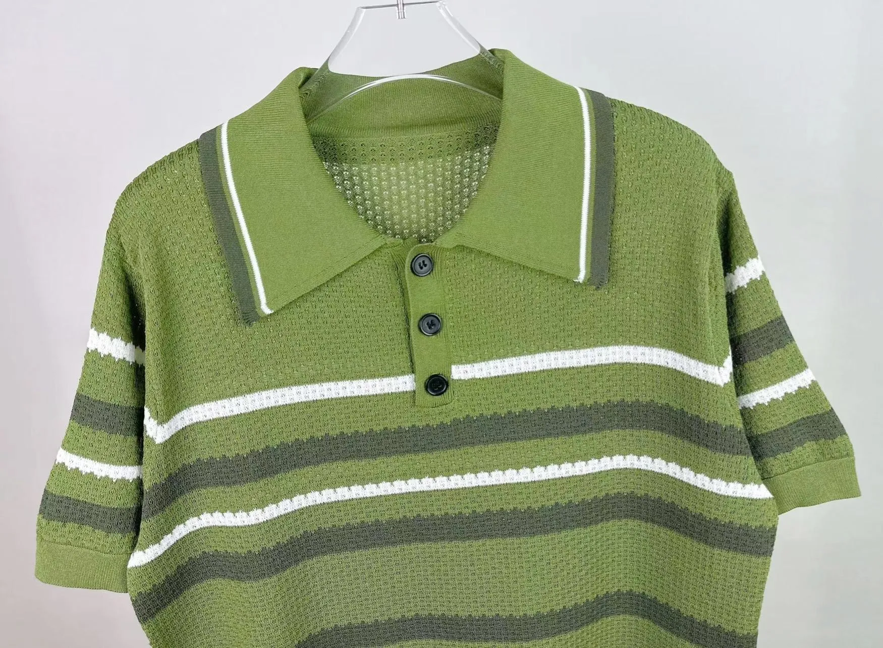 P210 🎉AMIRI new sweater short-sleeved POLO shirt, thin and breathable, embroidered hem, color: green black number: S M L XL XXL