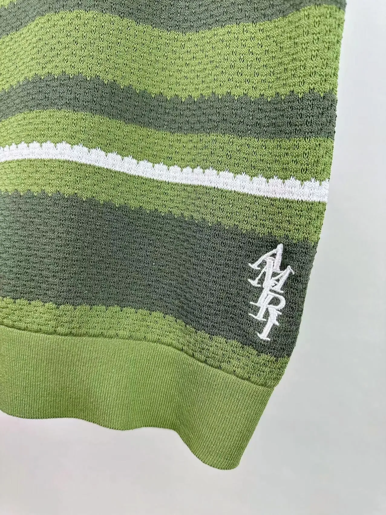 P210 🎉AMIRI new sweater short-sleeved POLO shirt, thin and breathable, embroidered hem, color: green black number: S M L XL XXL